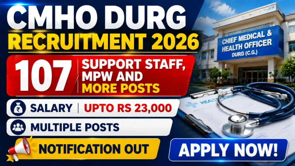 CMHO Durg Recruitment 2026 - Apply Online for 107 Support Staff, MPW and More Posts