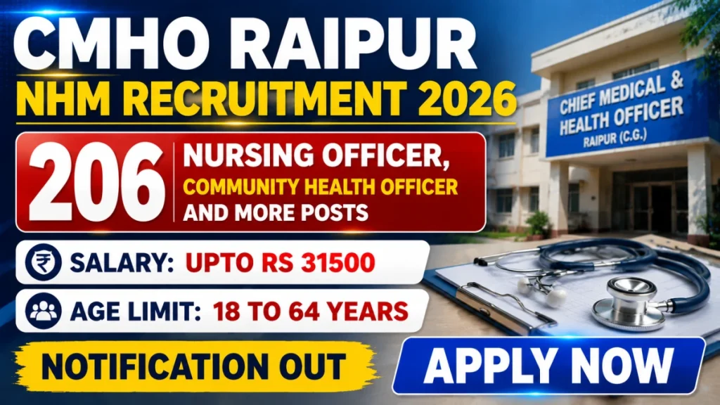 CMHO Raipur NHM Recruitment 2026 – Walk in for 206 Nursing Officer, Community Health Officer and More Posts » Sarkari Officer CMHO Raipur NHM Recruitment 2026 – Walk in for 206 Nursing Officer, Community Health Officer and More Posts
