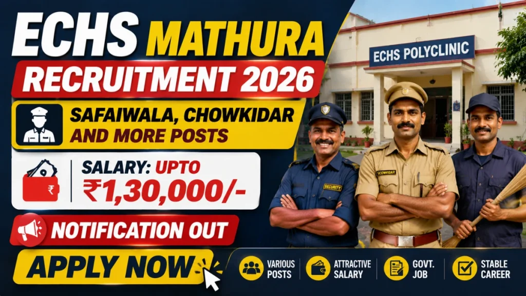 ECHS Mathura Recruitment 2026 - Apply Offline for 21 Safaiwala, Chowkidar and More Posts » Sarkari Officer ECHS Mathura Recruitment 2026 - Apply Offline for 21 Safaiwala, Chowkidar and More Posts