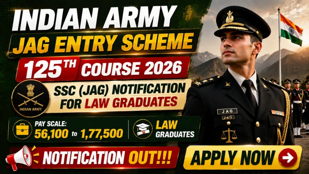 Indian Army JAG Entry Scheme 125th Course 2026 – SSC (JAG) Notification for Law Graduates » Sarkari Officer Indian Army JAG Entry Scheme 125th Course 2026 – SSC (JAG) Notification for Law Graduates