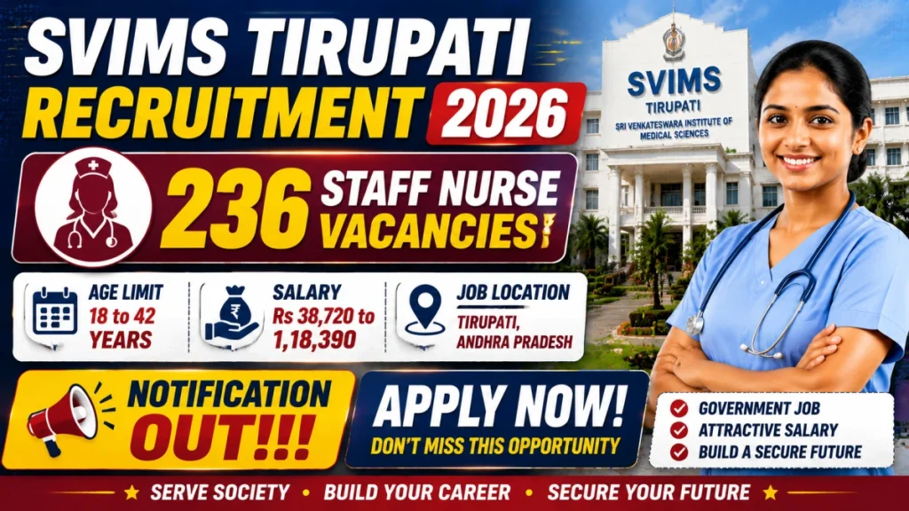 SVIMS Tirupati Staff Nurse Recruitment 2026: 236 Vacancies, Eligibility, Apply Online » Sarkari Officer SVIMS Tirupati Staff Nurse Recruitment 2026: 236 Vacancies, Eligibility, Apply Online