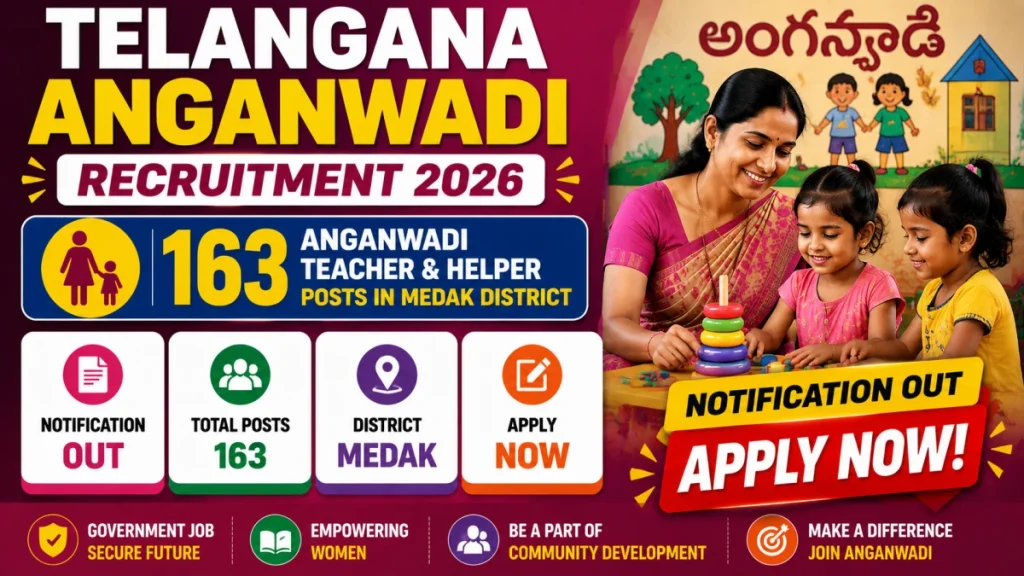 Telangana Anganwadi Recruitment 2026 - Apply Online for 163 Anganwadi Teacher & Helper Posts in Medak District » Sarkari Officer Telangana Anganwadi Recruitment 2026 - Apply Online for 163 Anganwadi Teacher & Helper Posts in Medak District