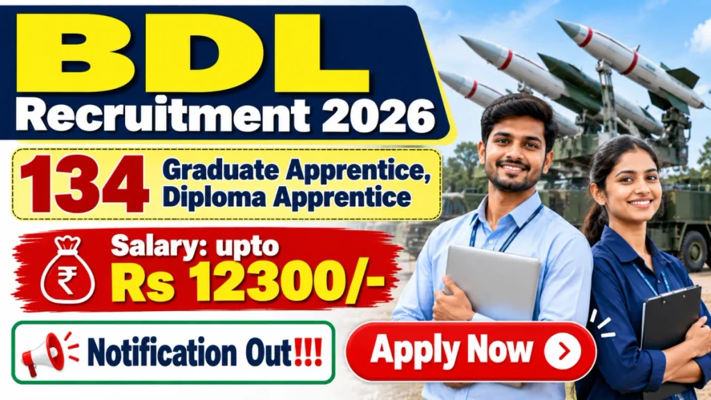 BDL Apprentice Recruitment 2026 Notification Out – Apply Online for 134 Graduate, Diploma Apprentice Posts BDL Apprentice Recruitment 2026 Notification Out – Apply Online for 134 Graduate, Diploma Apprentice Posts