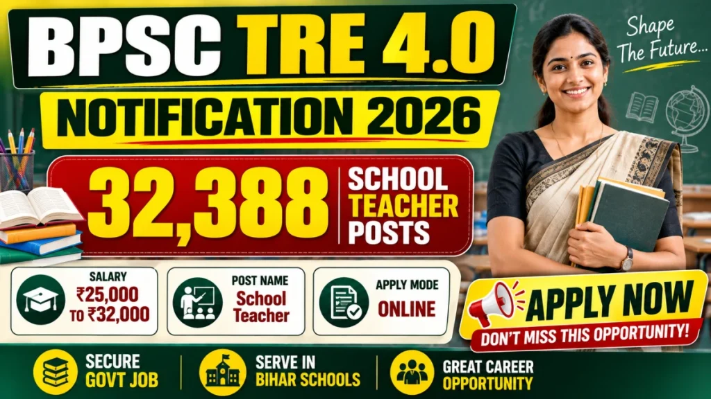 BPSC TRE-4.0 Recruitment 2026 Notification Out - Apply Online for 32,388 School Teacher Posts BPSC School Teacher TRE 4.0 vacancy 2026 Notification Out - Apply Online for 32,388 School Teacher Posts