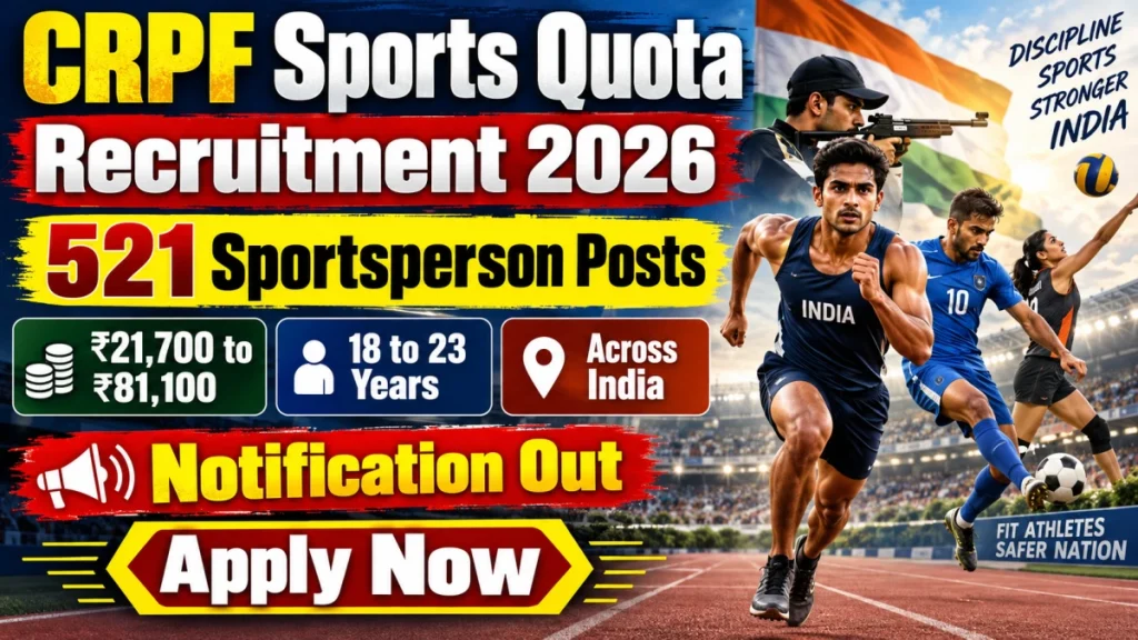 CRPF Constable (Sports Quota) Recruitment 2026 - Apply Online Form for 521 Head Constable & Constable Posts CRPF Constable Sports Quota Recruitment 2026 - Apply Online Form for 521 Head Constable & Constable Posts