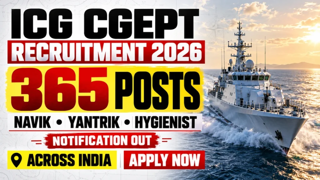 ICG CGEPT Recruitment 2026 Notification Out - Apply Online at SSC for 365 Navik, Yantrik & Hygienist Posts ICG CGEPT Recruitment 2026 Notification Out - Apply Online at SSC for 365 Navik, Yantrik & Hygienist Posts