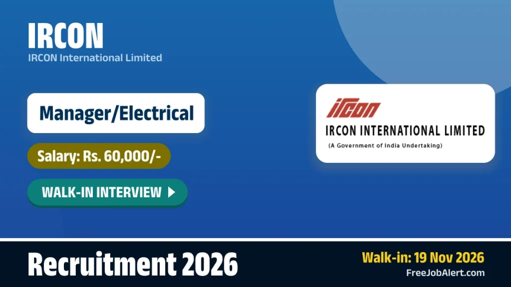 IRCON Manager Recruitment 2026 – Walkin for 37 Posts IRCON Manager Recruitment 2026 – Walkin for 37 Posts