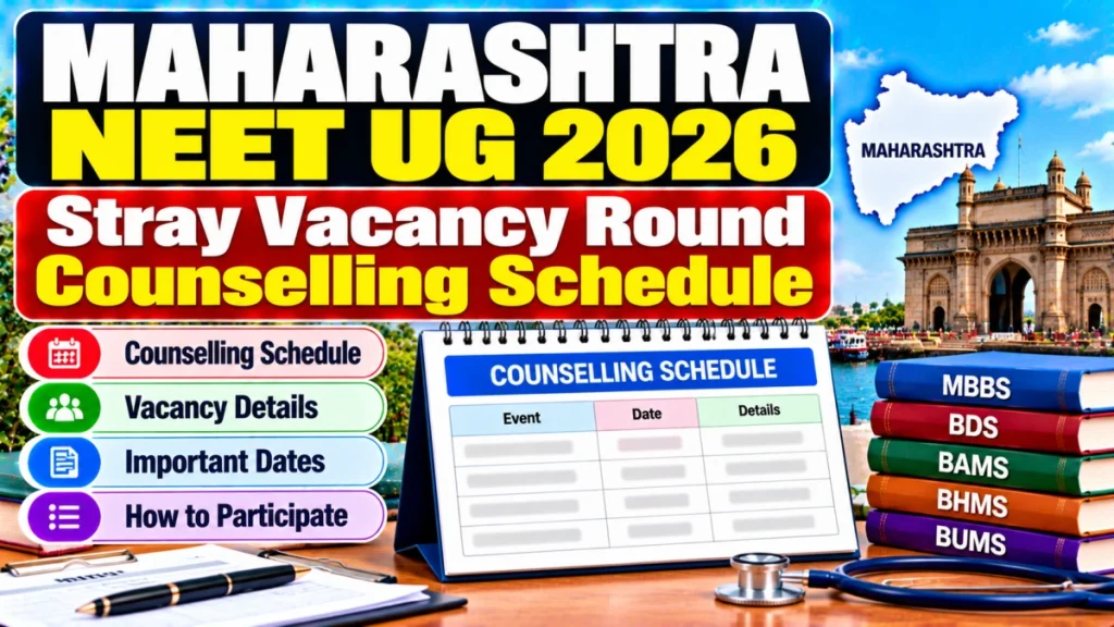 Maharashtra NEET UG 2026 Stray Vacancy Round Counselling Schedule Released, Seat Matrix on October 14 Maharashtra NEET UG 2026 Stray Vacancy Round Counselling Schedule Released, Seat Matrix on October 14