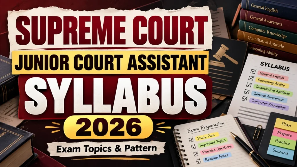 Supreme Court Junior Court Assistant Syllabus 2026 - Exam Pattern, Subject-Wise Topics and Marking Scheme SC Junior Court Assistant Syllabus 2026 - Exam Pattern, Subject-Wise Topics and Marking Scheme